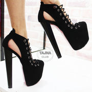 Black Lace Up Designer High Heel Platforms - Tajna Club
