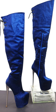 Royal Blue Velvet Platform Boots