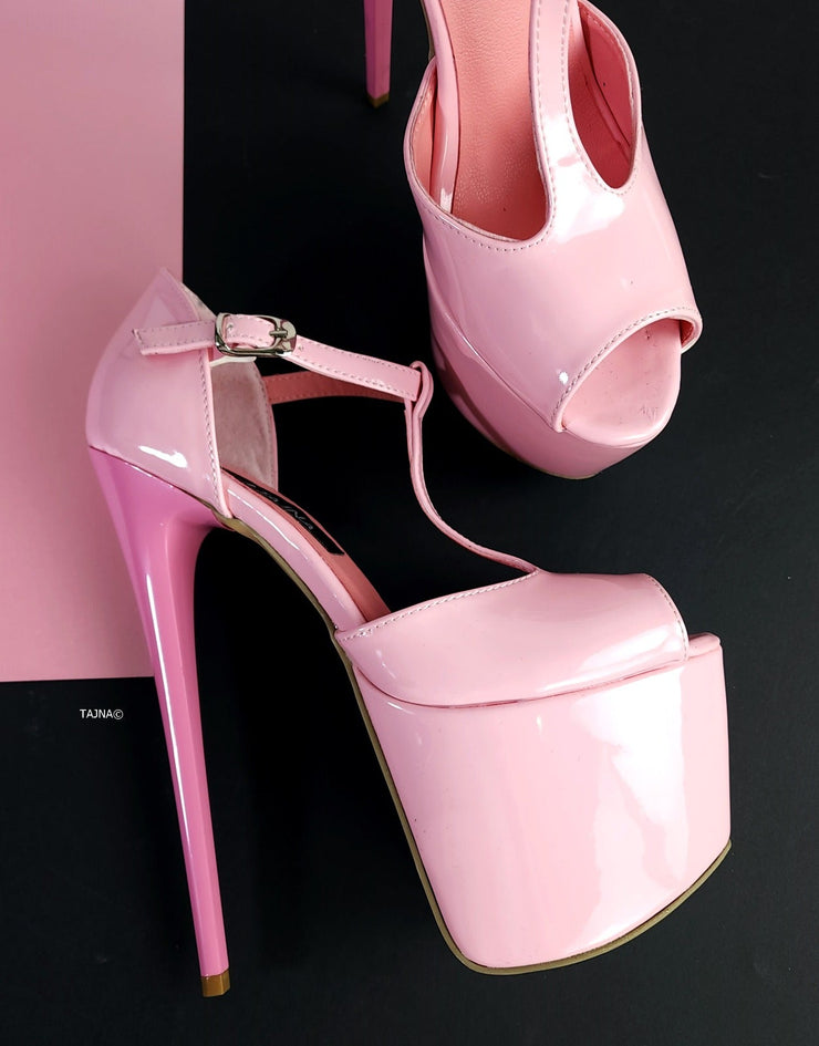 Baby Pink T-strap Platform High Heels