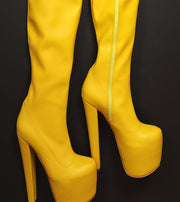 Extra Long Yellow Matte Strech Thigh High Boots