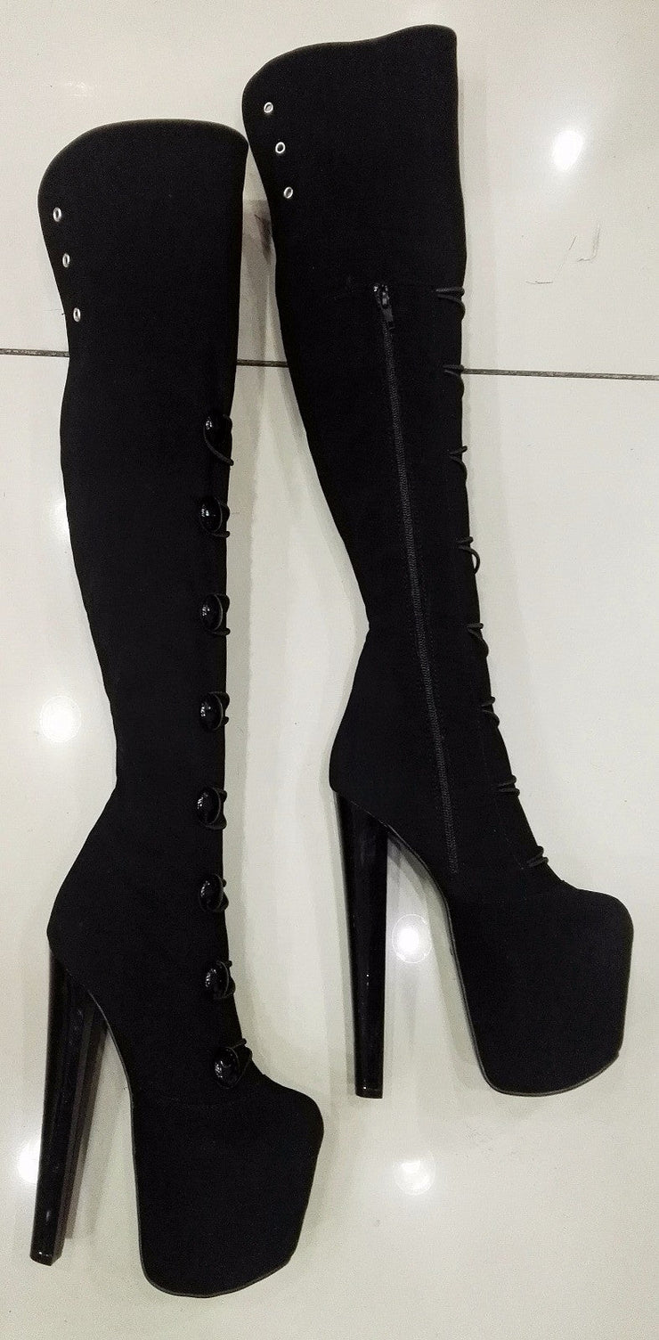 Black Lace up Sexy Over the Knee Platform Boots - Tajna Club