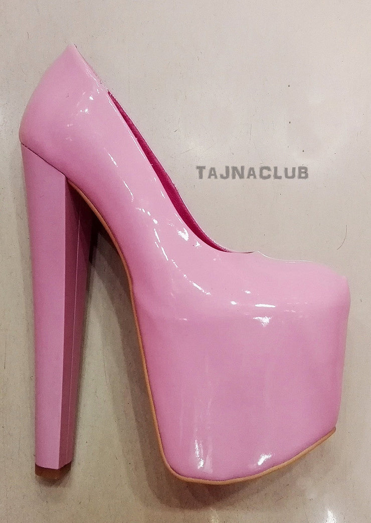 Sugar Pink Patent Leather Platform High Heels - Tajna Club