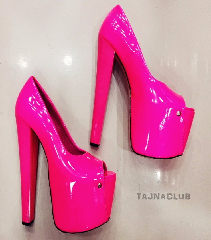 Hot Pink Patent Leather Platform High Heels - Tajna Club