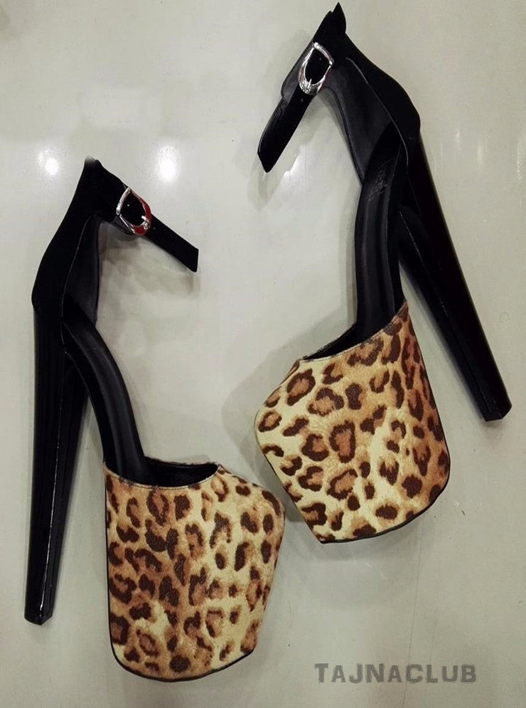 Leopard Ankle Strap High Heels - Tajna Club