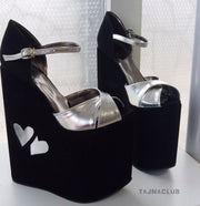 Black and Silver Ankle Strap Wedge Sandals - Tajna Club