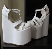 Wedding Sandals White Wedge Heel Platform High Heels Shoes - Tajna Club