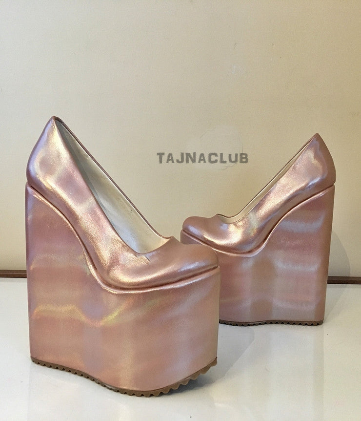 Pink Wedge Heel Platform High Heels Shoes - Tajna Club