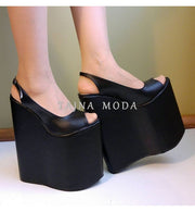 Sandra Peeptoe Black Wedge Heel Platform High Heels Shoes - Tajna Club