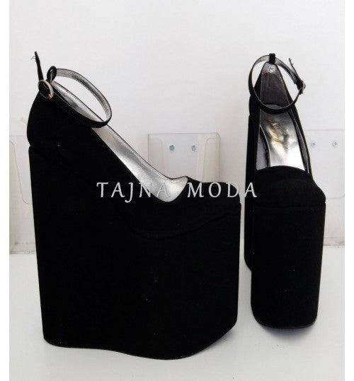 Emilia Ankle Strap Black Wedge Heel Platform High Heels Shoes - Tajna Club