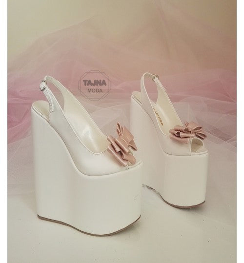 Wedding Peeptoe Pink Bow Wedge Heel Black Platform High Heels Shoes - Tajna Club