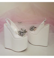 Wedding Peeptoe Glitter Bow Wedge Heel Black Platform High Heels Shoes - Tajna Club