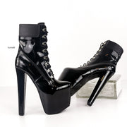 Timber Lace Up Black Gloss Platform Ankle Boots - Tajna Club