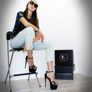 Cross Strap Black Patent Leather Platform Shoes - Tajna Club