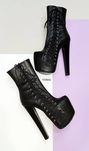 Black Corset Style Platform Chunky Boots - Tajna Club