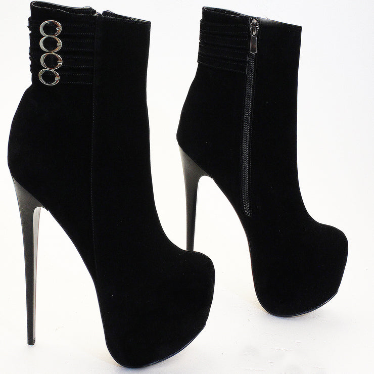 Belted Black Suede High Heel Boots - Tajna Club