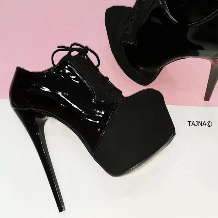 Oxford Black Suede Patent Ankle Booties - Tajna Club