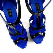 Blue Black Gloss T Strap High Heels