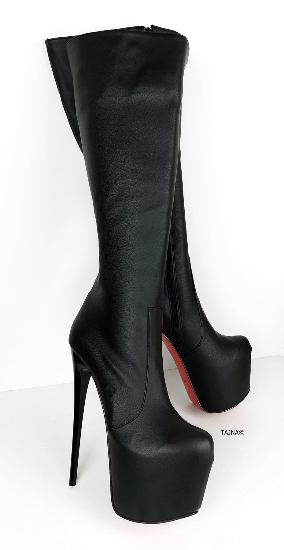 Mid-Calf High Heel Black Boots | Tajna Shoes