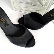 Black Satin Heeled Mules - Tajna Club