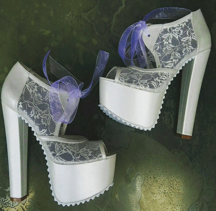 Bridal White Lace High Heel Shoes - Tajna Club