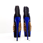 Blue Gloss Leopard Detail Ankle Heel Boots - Tajna Club