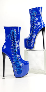 Saxe Blue Gloss Corset High Heel Boots - Tajna Club