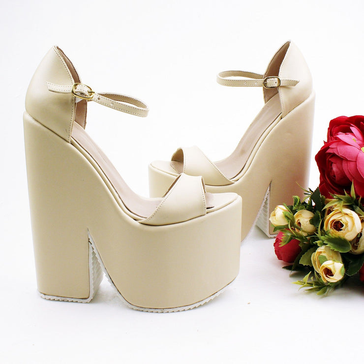 Single Strap Platform Cream Wedge Bridal Shoes - Tajna Club