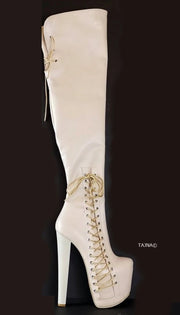 Cream Nude Corset Style Long Boots - Tajna Club