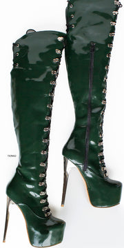 Emerald Green Military Lace Up Over Knee Boots