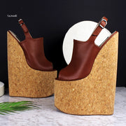 25 cm Brown Extreme High Heel Cork Sandals - Tajna Club
