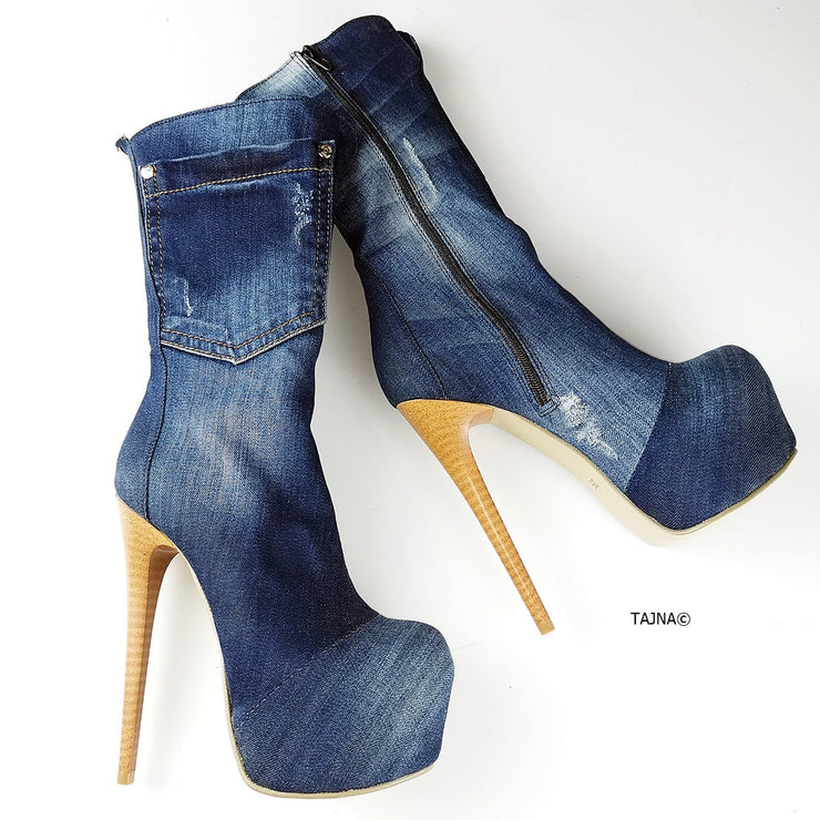 Blue Jean High Heel Boots - Tajna Club