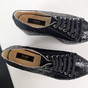 Black Glitter Sneakers Wedge Platform Shoes - Tajna Club
