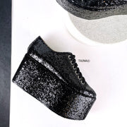 Black Glitter Sneakers Wedge Platform Shoes - Tajna Club