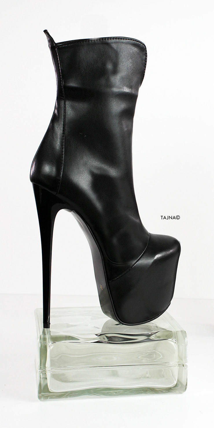 Black Matte Pencil Heel Ankle Boots - Tajna Club
