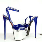 Genuine Leather Blue Silver Heel Sandals - Tajna Club