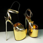 Gold Mirror Tango Strap High Heels - Tajna Club