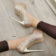 Gold Glitter Shiny High Heels - Tajna Club