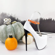 White Orange Gloss Ankle Strap Pencil  Heels - Tajna Club