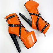 Orange Matte Spike Rocker Boots Tajna Club