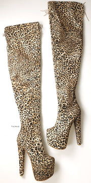 Leopard Extreme Thigh High Military Style Boots 90 cm