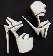 White Matte Zip Detail High Heel Sandals Tajna Club Shoes