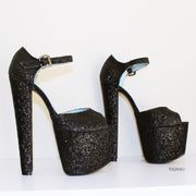 Shinny Glitter Black Ankle Platform Shoes - Tajna Club