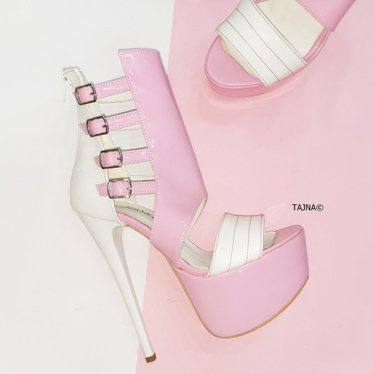 White Pink Belted Ankle Platforms - Tajna Club