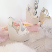 Cream Slit Design Bridal Platform Wedge Shoes - Tajna Club
