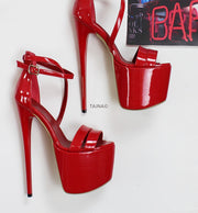 Red Patent Double Ankle Strap Platform Shoes - Tajna Club