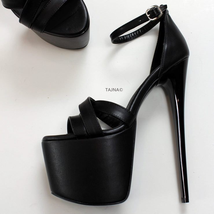 Black Cross Ankle Strap Platform Shoes - Tajna Club
