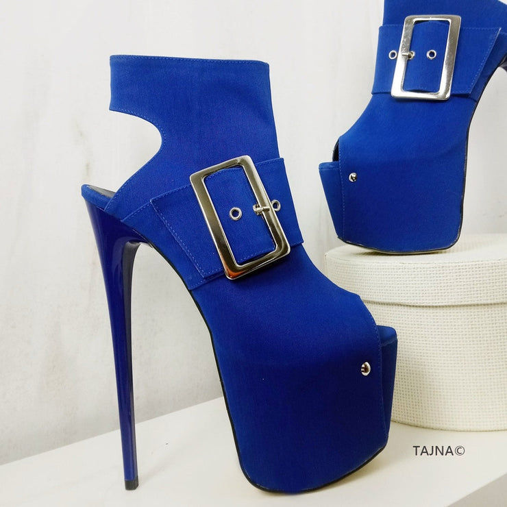 Cobalt Blue Ankle Cut Belted Platform - Tajna Club