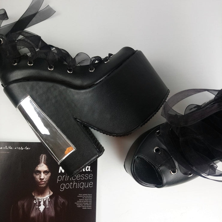 Gothic Balerinas Black Platform Wedges - Tajna Club