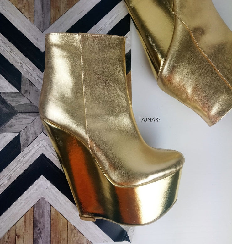 Golden Ankle 17 cm Wedge Booties - Tajna Club