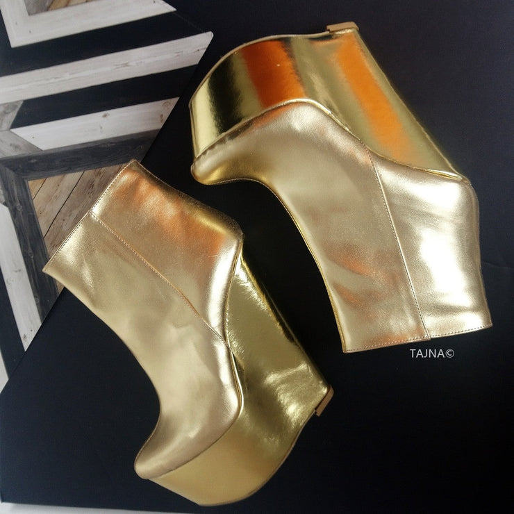 Golden Ankle 17 cm Wedge Booties - Tajna Club